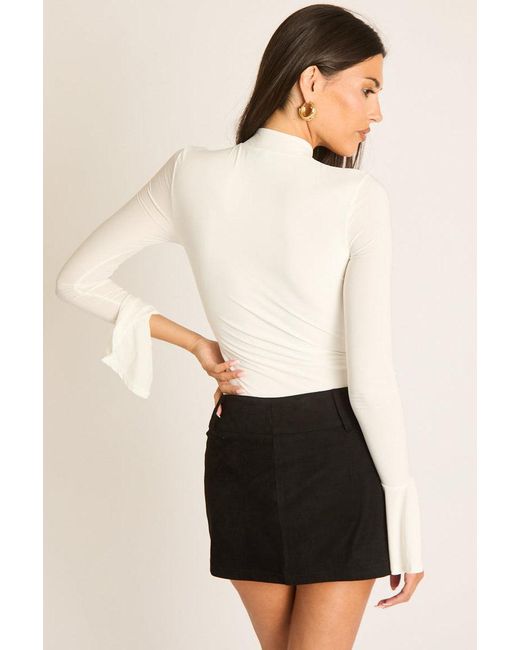 Rebellious Fashion White High Neck Long Sleeve Bodysuit