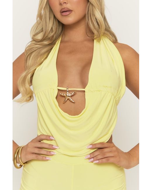 Rebellious Fashion Yellow Starfish Trim Top And Ruched Short Co-Ord Set