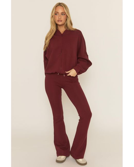 Rebellious Fashion Red Zip Front Bomber And Flare Joggers Loungewear Co-Ord Set