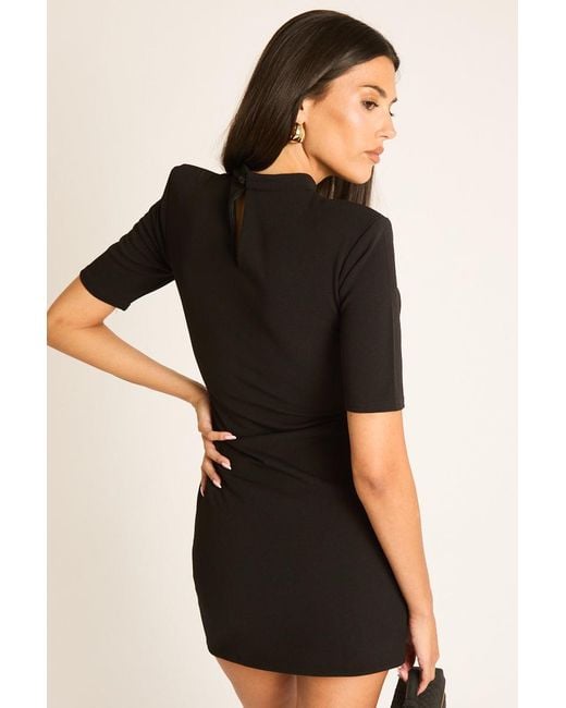 Rebellious Fashion Black Shoulder Pad Trim Detail Mini Dress