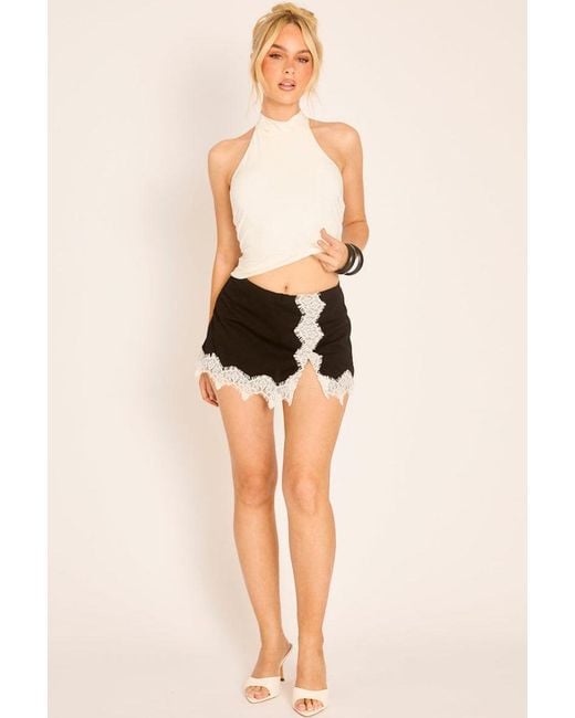 Rebellious Fashion Black Contrast Lace Trim Skort
