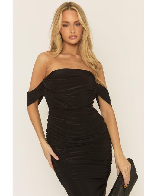 Rebellious Fashion Black Bardot Drape Maxi Dress