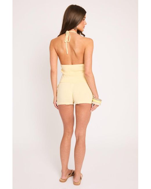Rebellious Fashion Natural Knit Sequin Halter Top And Shorts Set