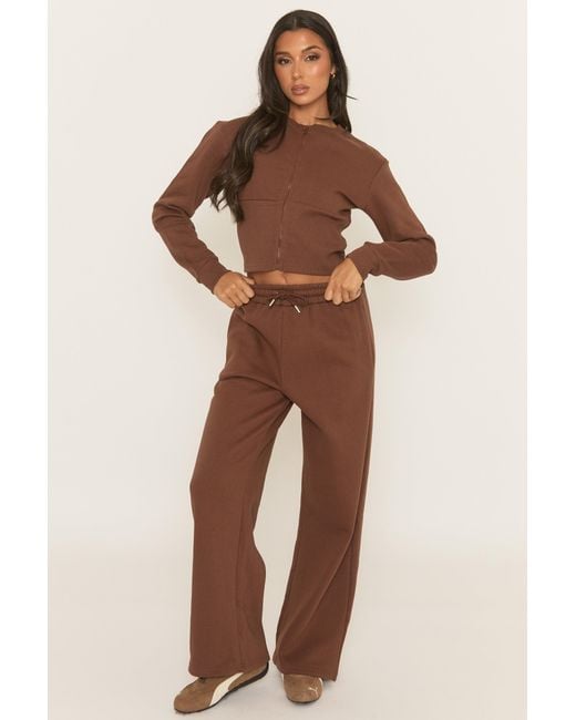 Rebellious Fashion Brown Zip Through Loungewear Co-Ord Set