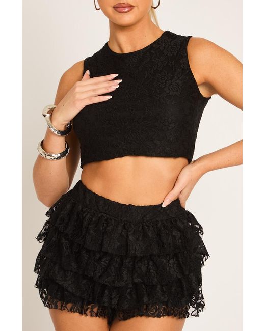 Rebellious Fashion Brown Lace Top And Ruffle Skort Co-Ord Set