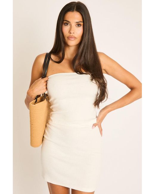 Rebellious Fashion Natural Rib Bandeau Top And Mini Skirt Co-Ord Set