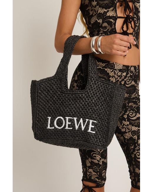 Rebellious Fashion Black Logo Detail Woven Raffia Tote Bag