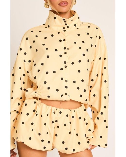 Rebellious Fashion Natural High Neck Jacket And Puffball Shorts Co-Ord Set