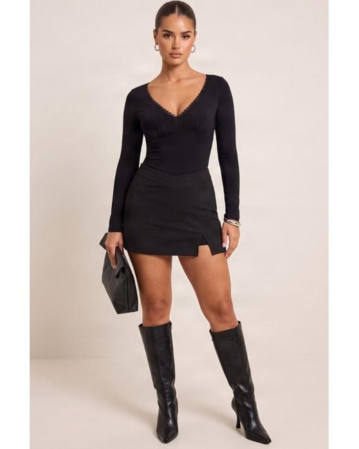 Rebellious Fashion Black V Waist Side Split Skort