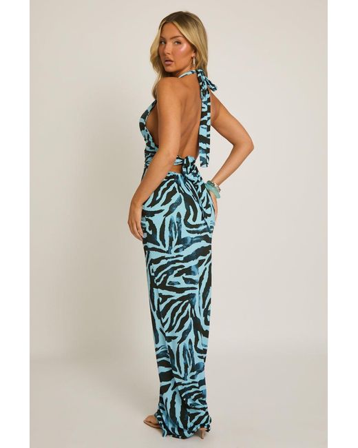Rebellious Fashion Green Halterneck Tie Back Maxi Dress