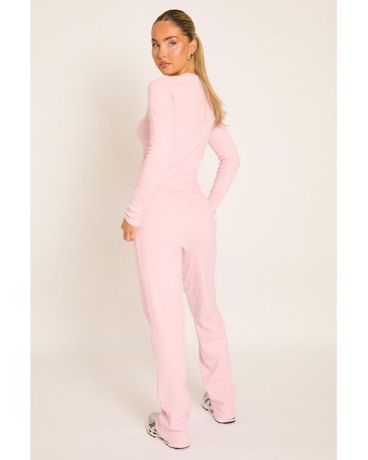 Rebellious Fashion Pink Button Front Long Sleeve Top And Trouser Loungewear Co-Ord Set