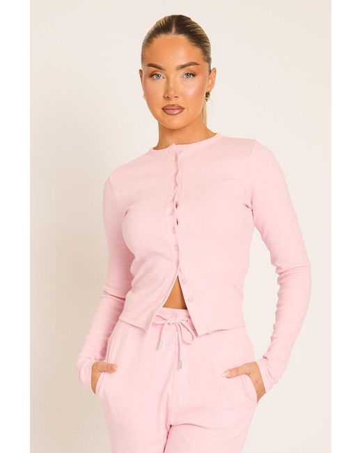 Rebellious Fashion Pink Button Front Long Sleeve Top And Trouser Loungewear Co-Ord Set