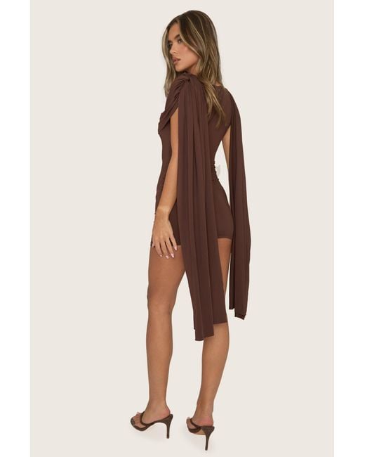 Rebellious Fashion Brown Gathered Cape Mini Dress