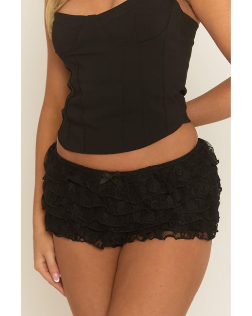 Rebellious Fashion Black Lace Frill Micro Shorts