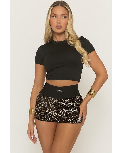 Rebellious Fashion Brown Velvet Sequin Hot Pants