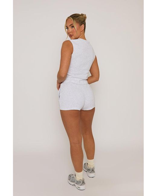 Rebellious Fashion White Sleeveless Button Front Rib Top And Short Loungewear Co-Ord Set