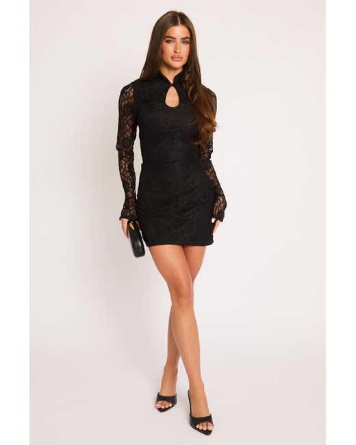 Rebellious Fashion Black Lace High Neck Mini Dress
