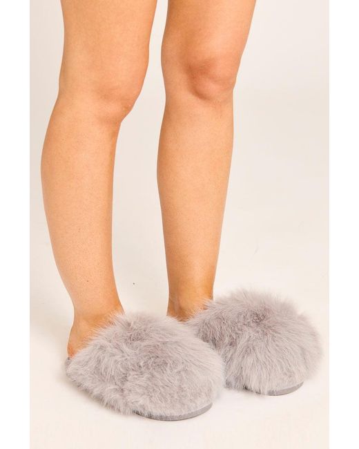 Rebellious Fashion Gray Fluffy Mule Slippers