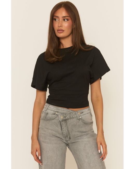 Rebellious Fashion Black Short Sleeve Cinched Waist T-Shirt
