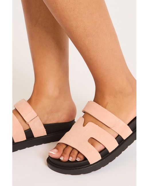 Rebellious Fashion Natural Faux Suede Caged Slider Sandals