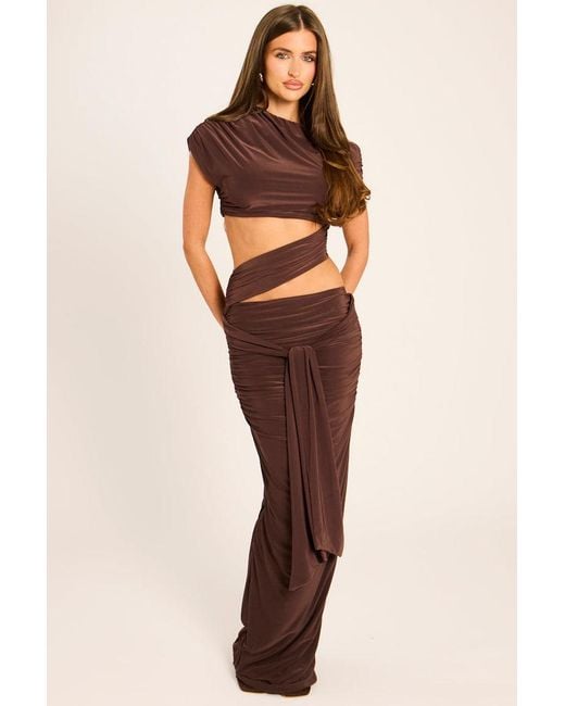 Rebellious Fashion Brown One Shoulder Cut Out Drape Mini Dress