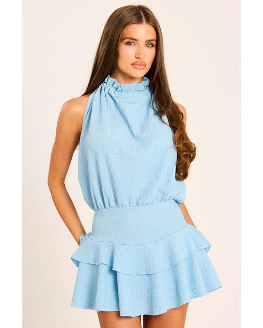 Rebellious Fashion Blue Textured Flippy Playsuit