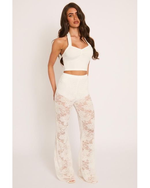 Rebellious Fashion Brown Lace Kick Flare Trousers