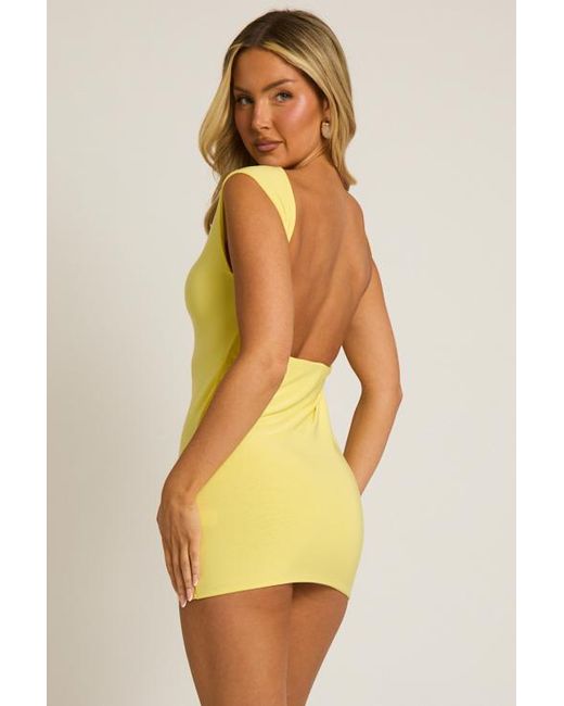 Rebellious Fashion Yellow Boat Neck Backless Bodycon Mini Dress