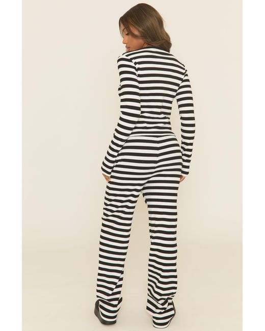 Rebellious Fashion Natural Stripe Button Front Long Sleeve Top And Trouser Loungewear Co-Ord Set
