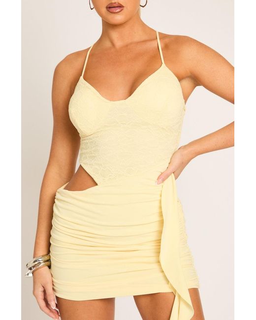 Rebellious Fashion Natural Lace Cut Out Ruffle Mini Dress