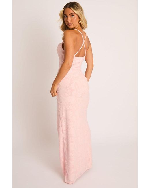 Rebellious Fashion Pink Burnout Floral Cowl Neck Maxi Dress