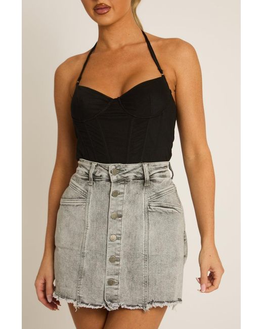 Rebellious Fashion Gray Button Front Denim Skort
