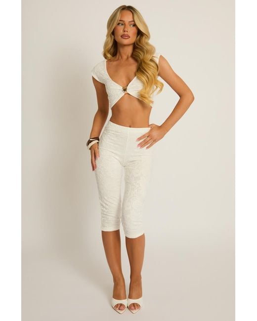 Rebellious Fashion Natural Trim Top And Capri Pants Co-Ord Set
