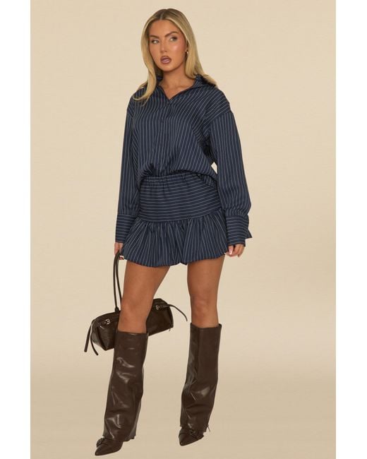 Rebellious Fashion Blue Pinstripe Shirt And Puffball Skirt Co-Ord Set