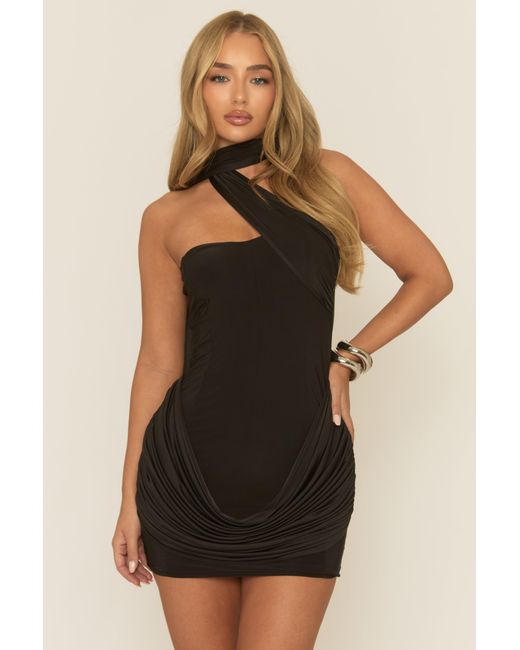 Rebellious Fashion Black Scarf Drape Mini Dress