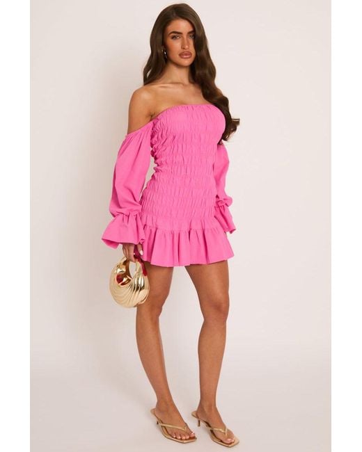 Rebellious Fashion Pink Shirred Frill Hem Mini Dress