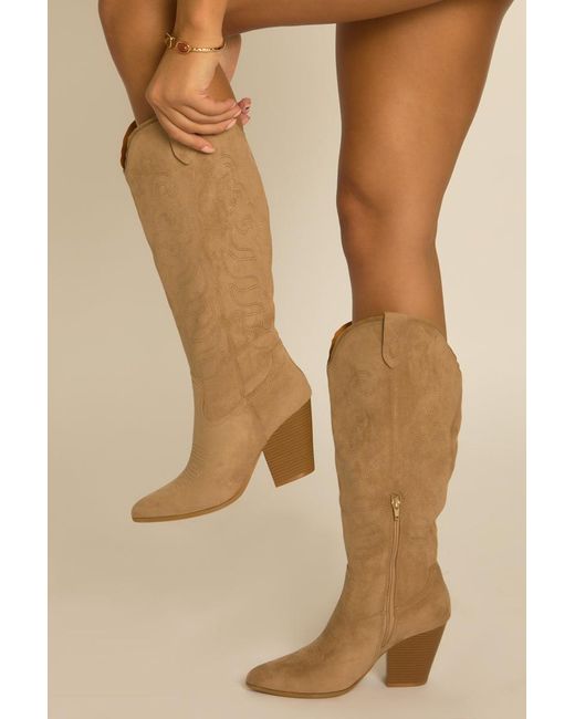 Rebellious Fashion Green Embroidered Pointed Toe Knee High Cowboy Boots