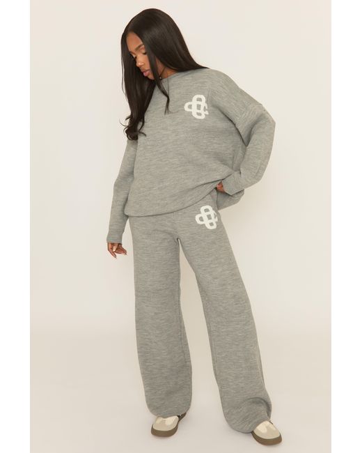 Rebellious Fashion Natural Marl Contrast Motif Knit Loungewear Co-Ord Set