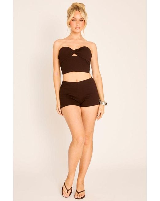 Rebellious Fashion Black Ribbed Twist Front Top And Shorts Co-Ord Set