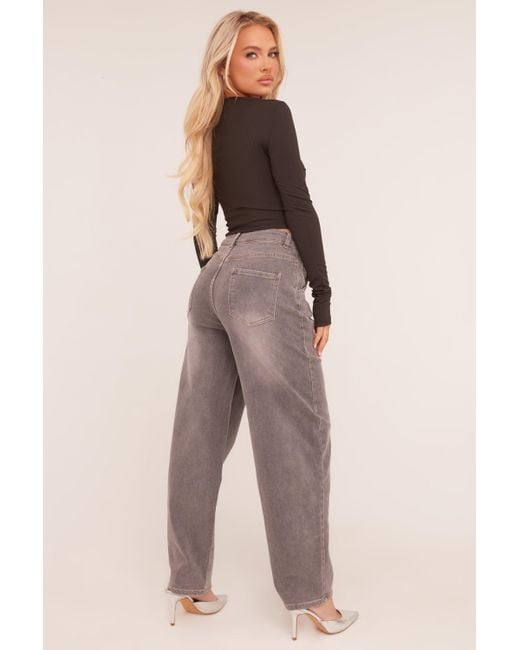 Rebellious Fashion Natural Charcoal High Waist Stretch Mom Jeans