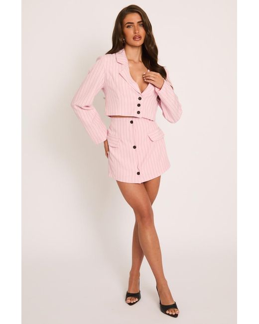 Rebellious Fashion Pink Stripe Tailored Blazer And Skirt Co-Ord Set
