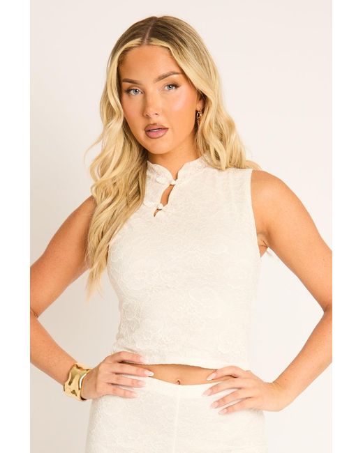 Rebellious Fashion White Lace Trim Detail Top And Capri Co-Ord Set