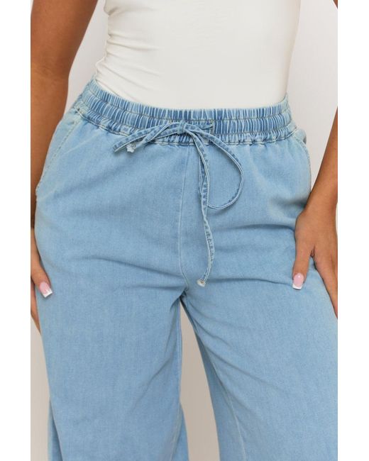 Rebellious Fashion Blue Light Wash Elasticated Waist Wide Leg Jeans