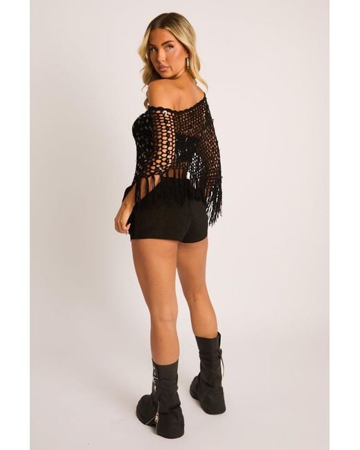 Rebellious Fashion Black Sequin Crochet Shawl