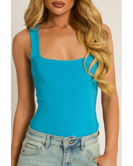 Rebellious Fashion Blue Square Neck Bodysuit