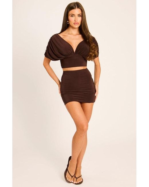 Rebellious Fashion Black Drape Crop Top And Mini Skirt Co-Ord Set
