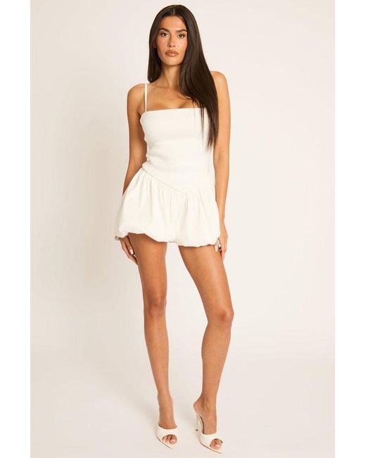Rebellious Fashion White Strappy Square Neck Puffball Playsuit
