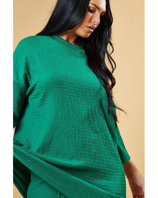 Rebellious Fashion Green Textured Knit Trousers & Oversized Top Co-Ord Set