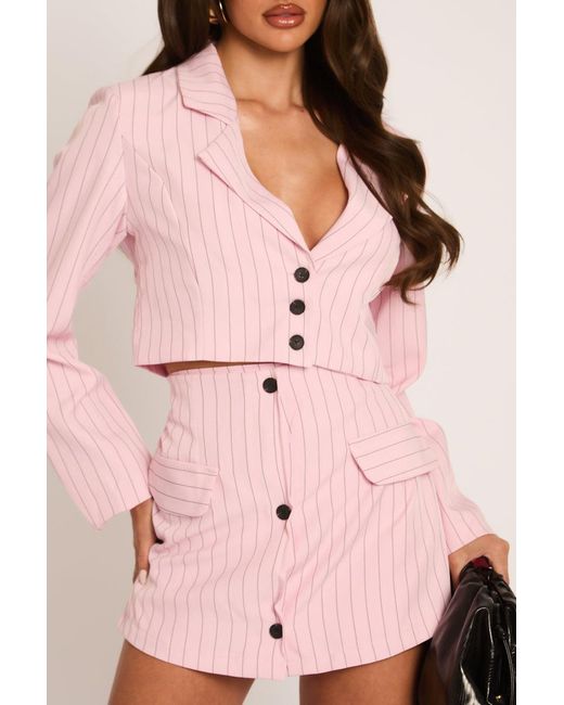 Rebellious Fashion Pink Stripe Tailored Blazer And Skirt Co-Ord Set