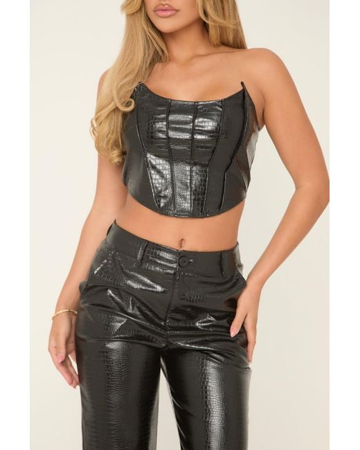 Rebellious Fashion Black Faux Leather Corset And Trouser Co-Ord
